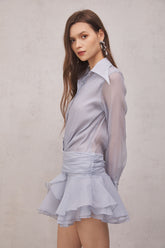 Brinley Açık Mavi Dantelli Fırfırlı Mini Elbise